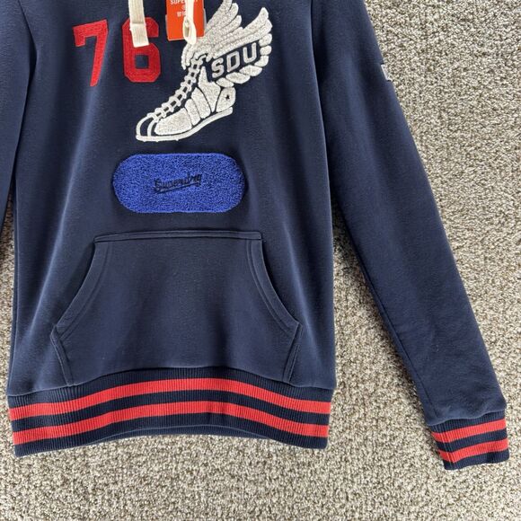 Superdry Hoodie Sweatshirt Womens 4 XS Navy Blue Embroidered Pullover New Logo - Picture 4 of 14